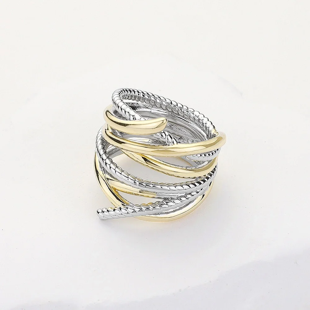Gold & Silver Two Tone Chunky Crossover Ring - Picture 1 of 2